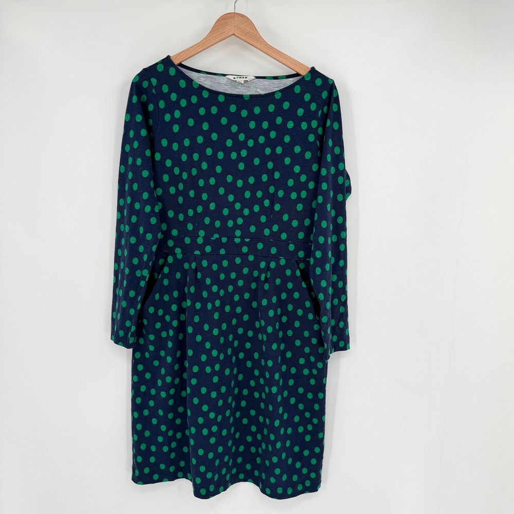 Boden Florrie Blue/Green Polka Dot Long Sleeve 100% Cotton Dress Women's 14R - Picture 3 of 12